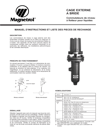 Mode d'emploi | Magnetrol Flanged Top External Caged Liquid Level Switch Manuel utilisateur | Fixfr