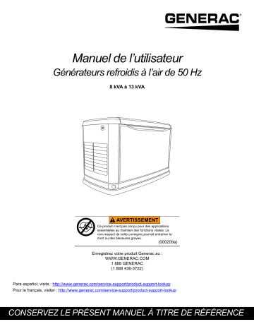 Generac 8 kVA G0070440 Standby Generator Manuel utilisateur | Fixfr