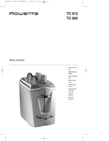 Manuel du propriétaire | Rowenta TO 802 BRUNCH Manuel utilisateur | Fixfr