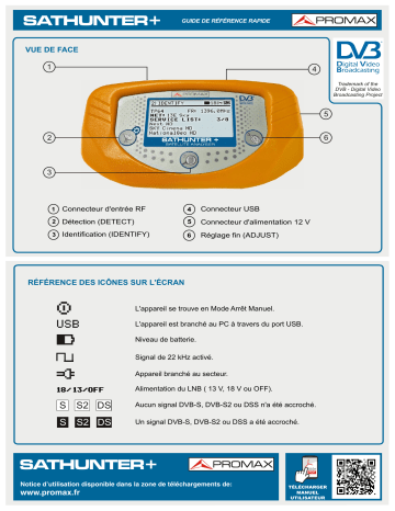 Guide de référence | Promax SATHUNTER+ DVB-S/S2 and DSS Satellite hunter Manuel utilisateur | Fixfr