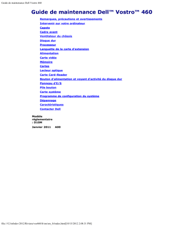 Dell Vostro 460 desktop Manuel du propriétaire | Fixfr