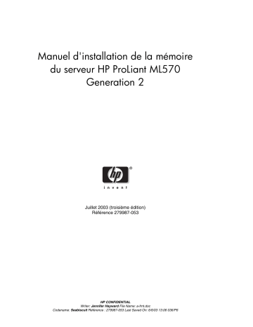 Manuel du propriétaire | HP PROLIANT ML570 G2 SERVER Manuel utilisateur | Fixfr