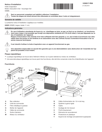 V-ZUG 64005 Range hood DSM Guide d'installation | Fixfr