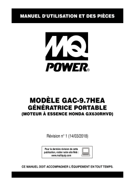 MQ Multiquip GAC97HEA Canadian Portable Generator Manuel utilisateur