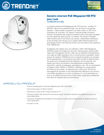 Trendnet TV-IP672PI Megapixel HD PoE Day/Night PTZ Internet Camera Fiche technique | Fixfr