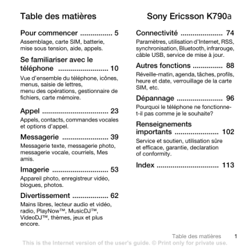 Manuel du propriétaire | Sony Ericsson K790A Manuel utilisateur | Fixfr