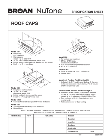 644 | Broan 634M Roof Cap with Built-In Damper for 6 in. Round Duct in Black spécification | Fixfr