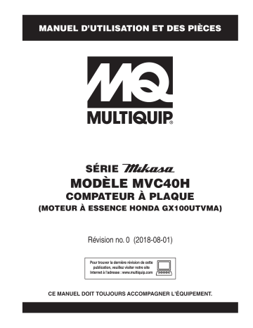 Mode d'emploi | MQ Multiquip MVC40H Plaques vibrantes unidirectionnelle Manuel utilisateur | Fixfr