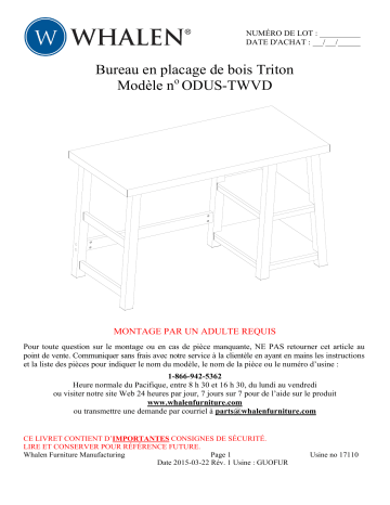 Whalen ODUS-TWVD Triton Wood Veneer Desk  Manuel utilisateur | Fixfr