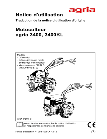 Manuel du propriétaire | Agria 3400 Elektrokupplung Manuel utilisateur | Fixfr