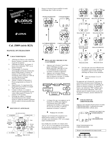 Manuel du propriétaire | Lorus Z009 Manuel utilisateur | Fixfr