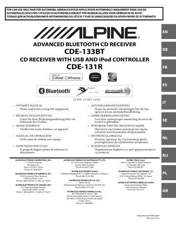 Manuel du propriétaire | Alpine CDE-133BT Manuel utilisateur | Fixfr