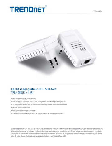 Trendnet RB-TPL-408E2K Powerline 500 AV2 Adapter Kit Fiche technique | Fixfr