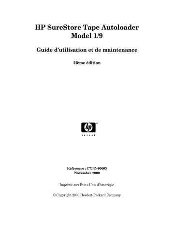 Manuel du propriétaire | HP SURESTORE 1 / 9 TAPE AUTOLOADER Manuel utilisateur | Fixfr