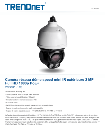 RB-TV-IP430PI | Trendnet TV-IP430PI Outdoor 2 MP Full HD 1080p PoE+ IR Mini Speed Dome Network Camera Fiche technique | Fixfr