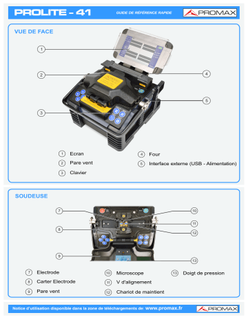 Guide de référence | Promax PROLITE-41 Compact optical fibre fusion splicer Manuel utilisateur | Fixfr