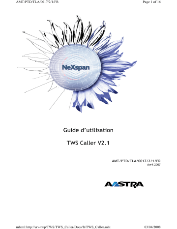 Manuel du propriétaire | Aastra TWS CALLER V2.1 Manuel utilisateur | Fixfr