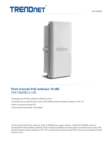 Trendnet RB-TEW-738APBO 10 dBi Outdoor PoE Access Point Fiche technique | Fixfr