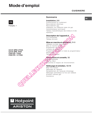 Manuel du propriétaire | Hotpoint BF1801EFAA Manuel utilisateur | Fixfr