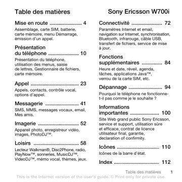 Mode d'emploi | Sony W700i Manuel utilisateur | Fixfr