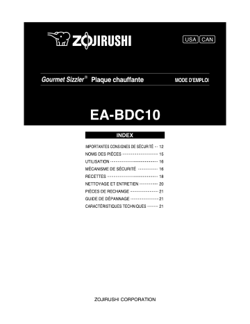Manuel du propriétaire | Zojirushi EA-BDC10 Manuel utilisateur | Fixfr