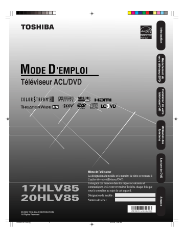 Manuel du propriétaire | Toshiba 17HLV85 Manuel utilisateur | Fixfr