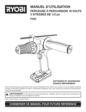 Manuel du propriétaire | Ryobi P220 Manuel utilisateur | Fixfr