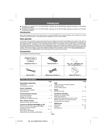 Manuel du propriétaire | Sharp XL-HF201PH Manuel utilisateur | Fixfr