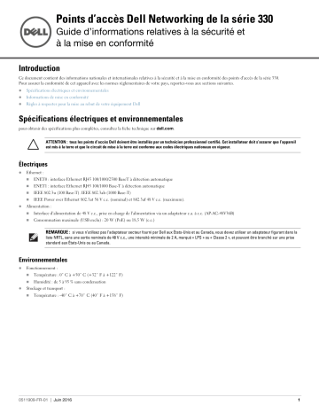 Mode d'emploi | Dell W-Series 334/335 Access Points Manuel utilisateur | Fixfr