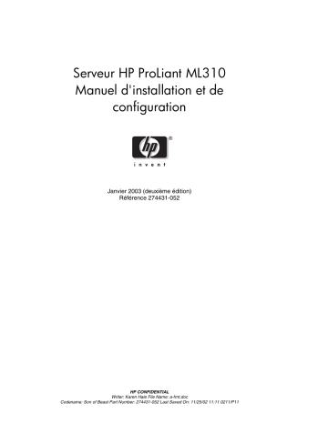 Manuel du propriétaire | HP PROLIANT ML310 SERVER Manuel utilisateur | Fixfr