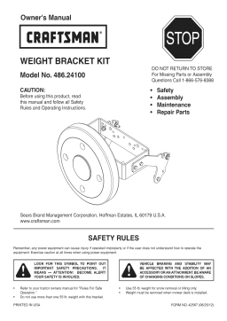 Craftsman 48624100 Weight Bracket Kit Manuel du propriétaire