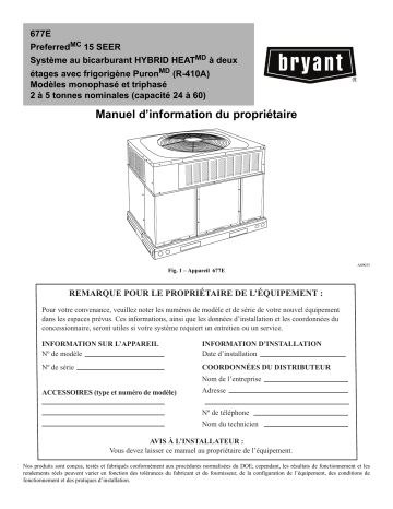 Bryant 677E Preferred™ Series Gas Heat/Electric Cool Systems Manuel du propriétaire | Fixfr