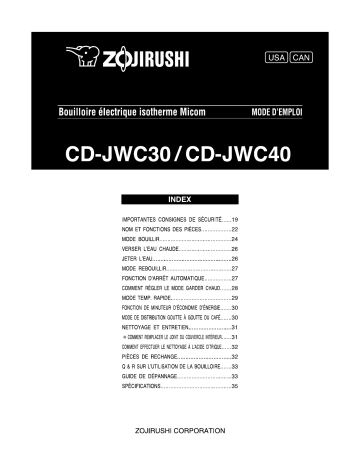 Manuel du propriétaire | Zojirushi CD-JWC30/40 Manuel utilisateur | Fixfr