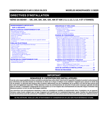 ESA1BD | CSA1BD | HSA1BD | FSA1BD | VSA1BD | Guide d'installation | Frigidaire MSA1BD Manuel utilisateur | Fixfr