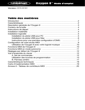 Manuel du propriétaire | M-Audio OXYGEN 8 Manuel utilisateur | Fixfr