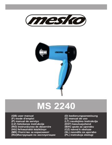 MS 2240B | MS 2240V | Mode d'emploi | Mesko MS 2240 Hair dryer Manuel utilisateur | Fixfr