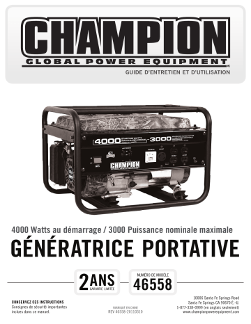 Champion Power Equipment 46558 Manuel utilisateur | Fixfr
