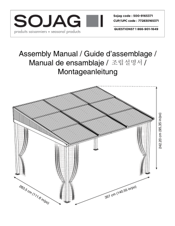 Sojag 500-9165371 Sutton Black Metal Rectangle Screened Gazebo Guide d'installation | Fixfr