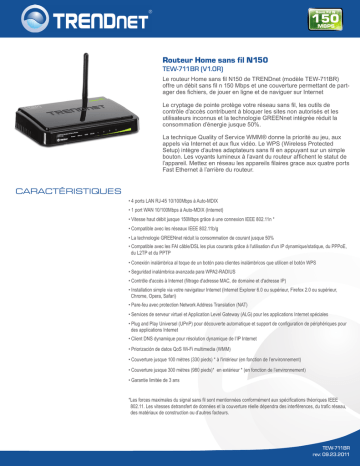 Trendnet TEW-711BR N150 Wireless Home Router Fiche technique | Fixfr