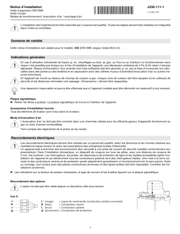 V-ZUG 330 Range hood DW-SM9 Guide d'installation | Fixfr