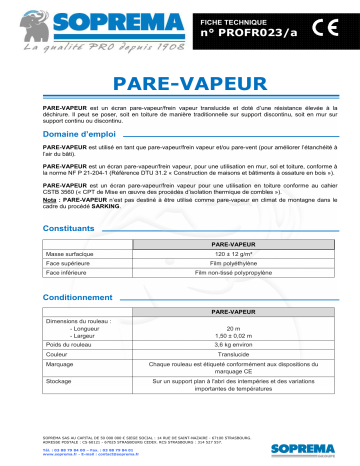 Castorama Pare vapeur Soprema – 20 x 1,5 m Mode d'emploi | Fixfr