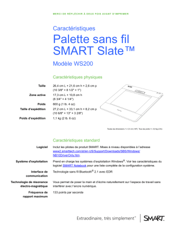SMART Technologies SLATE WS200 spécification | Fixfr