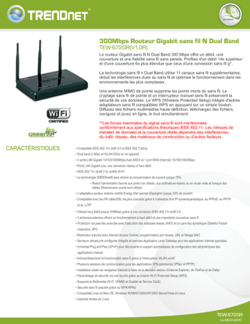 Trendnet TEW-672GR 300Mbps Dual Band Wireless N Gigabit Router Fiche technique | Fixfr