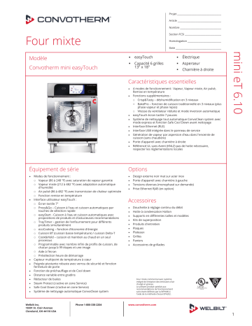 Spécification | Convotherm 6.10 mini easyTouch - right hinged door UL Manuel utilisateur | Fixfr