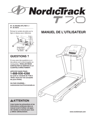 NTL79011.1 | NordicTrack T 7.0 Treadmill Manuel utilisateur | Fixfr