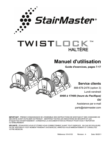 Manuel du propriétaire | Stairmaster TwistLock Dumbbells Manuel utilisateur | Fixfr
