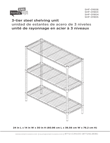 SHF-01905 | Honey-Can-Do 3-Tier Heavy Duty Adjustable Shelving Unit, Black Guide d'installation | Fixfr