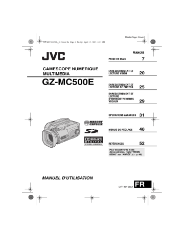 Mode d'emploi | JVC GZ MC500E Manuel utilisateur | Fixfr