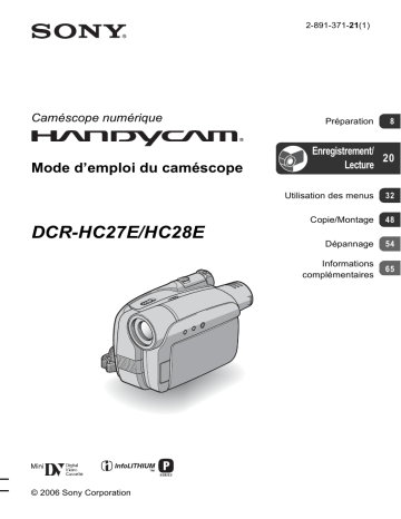 DCR HC28E | DCR HC27E | DCR-HC27E | Sony DCR-HC28E Mode d'emploi | Fixfr