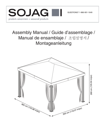 Mode d'emploi | Sojag 500-9166842 Monteserra 10 ft. x 12 ft. Light Gray Powder-Coated Metal Gazebo with Nylon Roof and Included Mosquito Netting Manuel utilisateur | Fixfr